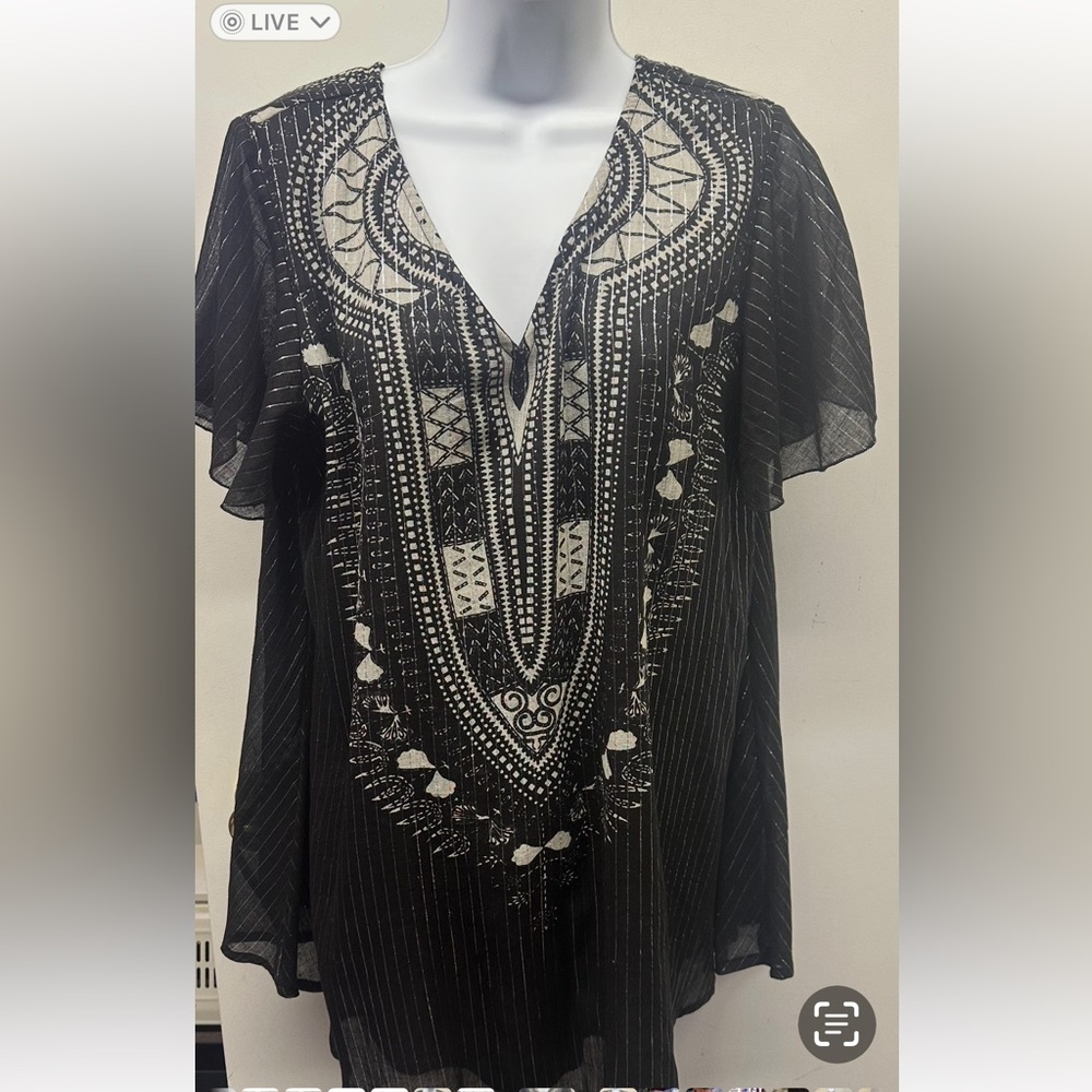 Chic Black and White Embroidered Women's Tunic. 11512     CL/GR02
